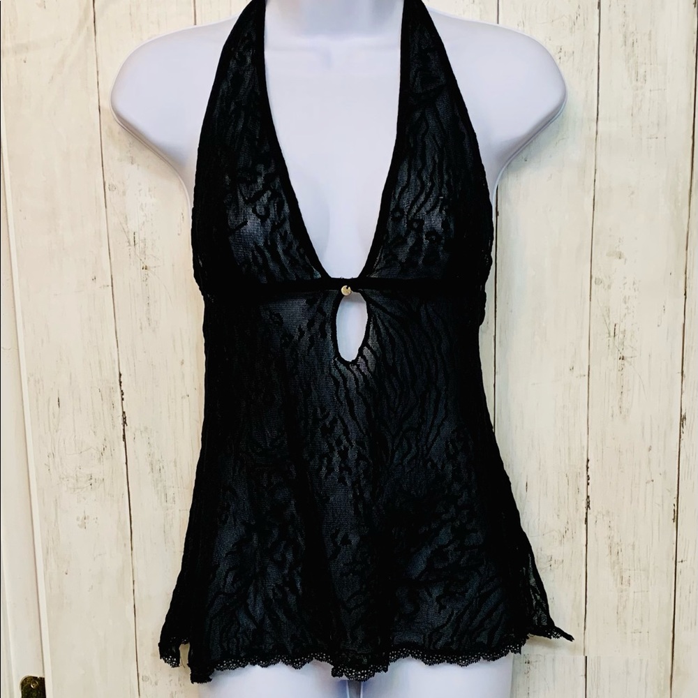Black Lace plunge halter babydoll Victoria Secret